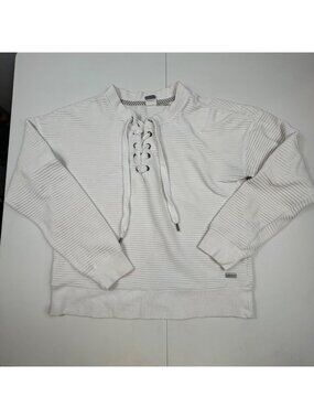 Roxy Womens White Ribbed Lace‎ Up Hooded Pullover S Y2K Surf Skate